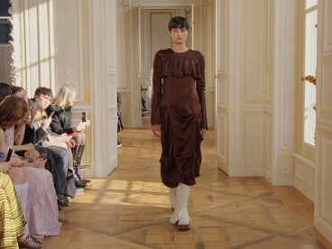 Ganni's Fall/Winter 2025/26 runway collection, designed by Ditte Reffstrup and unveiled during Paris Fashion Week in Paris, France