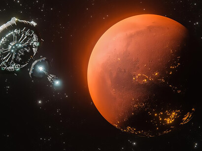 3D render of Mars with satellite and broadband internet system catering to consumer demands