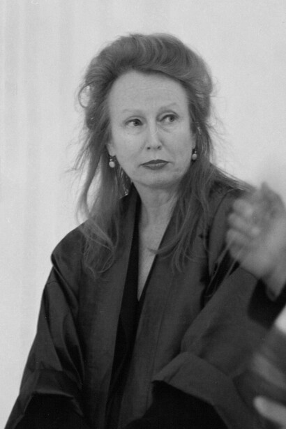 Rebecca Horn (24 March 1944 – 6 September 2024) was a German visual artist whose practice spanned installation, film, and performance, and who is widely recognized for her body-based works such as Einhorn (Unicorn), a sculptural bodysuit marked by a vertically extended horn