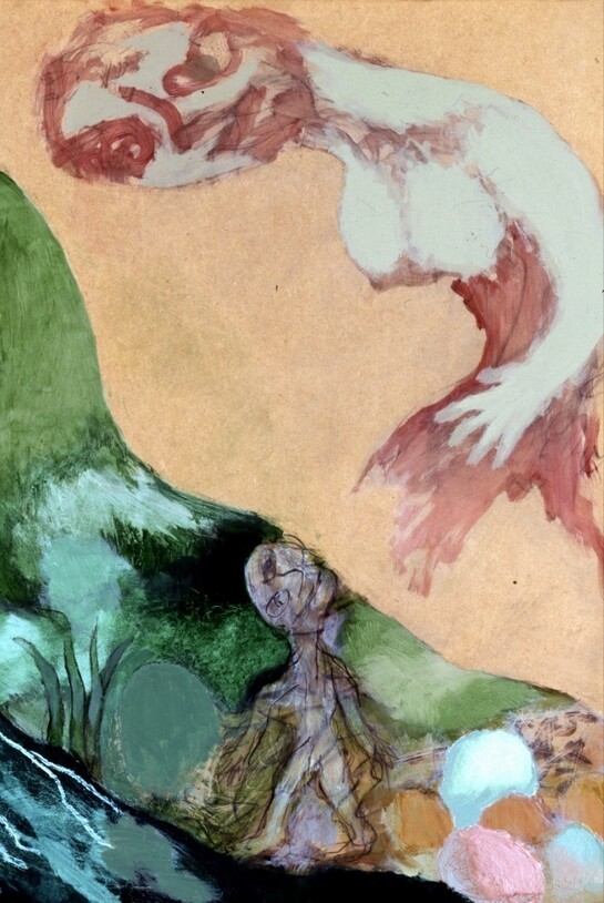 Ken Kiff, Woman in Sky, 1999, Acrylic on board, 80.0 x 78.5 cm. / 311/2 x 307/8 in.