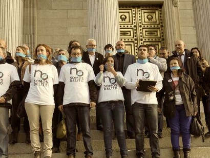 Manifestación contra la Ley Mordaza delante de las puertas del Congreso