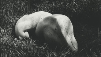 Barry Flanagan, Untitled (carving no. 1 83), 1983, travertine (Tuscany), 71.8 x 151.1 x 78 cm, © The Estate of Barry Flanagan, 2015