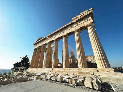 A clear view of the Parthenon overlooking Athens from the Acropolis
