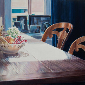 Asta Caplan, On Subjective Time Travel V, Oil on Canvas, 28” x 47”, Courtesy of Agora Gallery