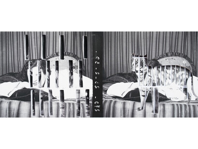 Yesmine Ben Khelil, Une femme, un tigre et une cage (III), 2015, Mixed media, 12h x 27w cm, Vintage image sourced from Beit el Bennani, courtesy of the artist and Selma Feriani Gallery