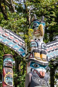Totem poles in Stanley Park in Vancouver, British Columbia, Canada, 2022