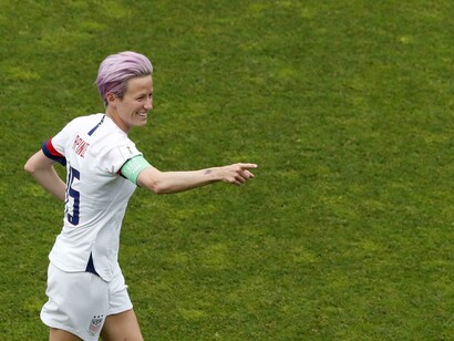 Megan Rapinoe, la capitana de
la selección de fútbol de EE UU, en un partido del Mundial 2019 que se está celebrando en Francia