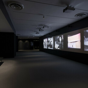 Robert Frank, Scrapbook footage, exhibition view. Courtesy of MoMA