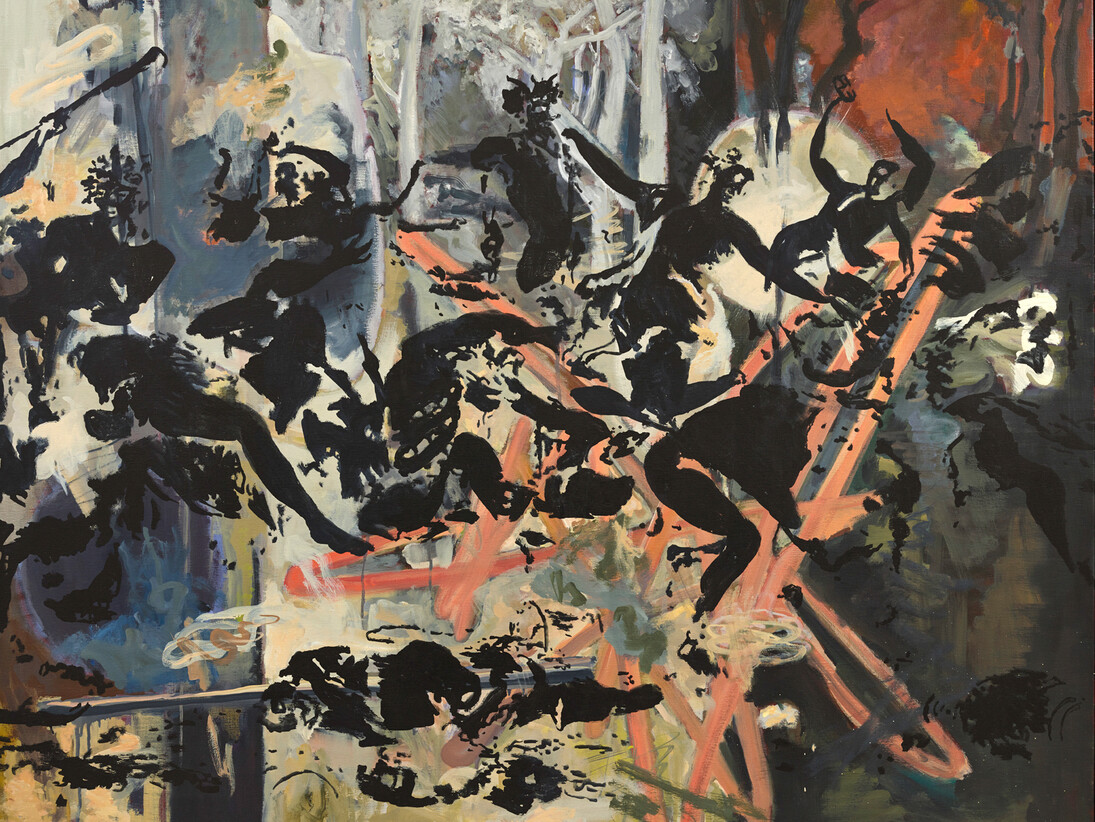 Uwe Wittwer, Bachanal after Poussin, 2015, Oil on canvas, 100 × 130 cm © Uwe Wittwer 2015. Courtesy Parafin, London