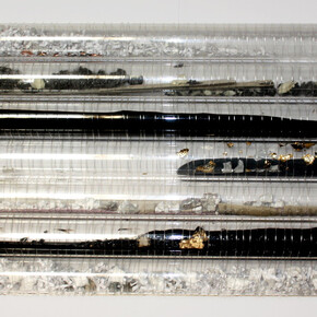 Luam Melake, Without Qualities 2018 Acrylic tube, plastic thread, Tar, rubber, cement, paper,Imitation gold and silver leaf. Rocks, foam, steel, wool, metal chain, pennies, 37,5 x 63,5 cm. Courtesy of the Artist and Addis Fine Art