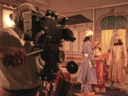 Action during a film shoot at the Bollywood film studios in central Mumbai, India. March 1998