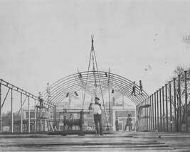 Exterior view of the roof of the South Kensington Museum (the 'Brompton Boilers') under construction, albumen print, 1856. Museum no. 34:966 CIS. © Victoria and Albert Museum, London.