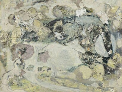 Katy Moran, Zoo, 2013, acrylic and collage on canvas, 39.9 x 48.8 cm, 15 3/4 x 19 1/4 ins, Courtesy Stuart Shave/Modern Art, London