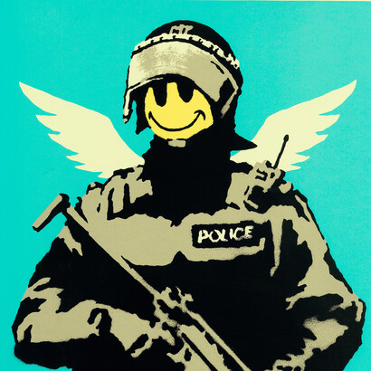 Banksy, Flying Copper, 2008. Ph © Dario Lasagni