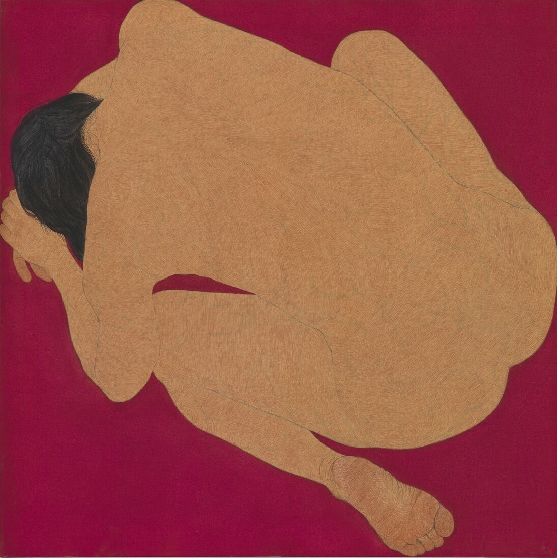 Seung Ah Paik, Anxious, Pigment, rabbit skin size and charcoal on canvas, 110 x 110 x 2.8 cm, 2009