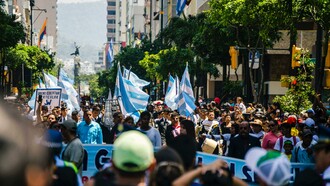 People at a political protest 