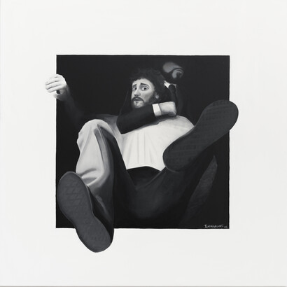 Fabrizio Evangelisti. 'Vieni a giocare con noi', 2015. 100x100 cm