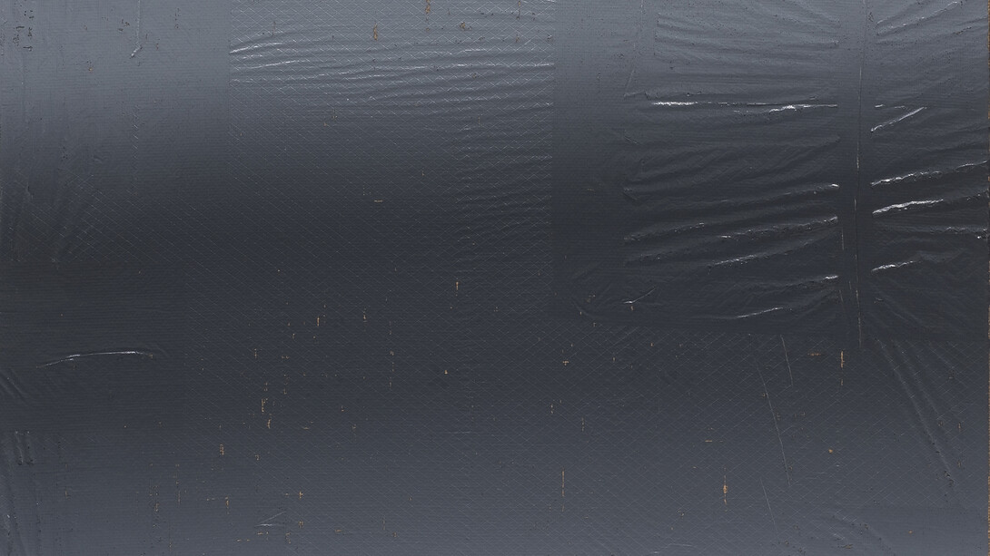 Mark Hagen, Gradient Painting #50, detail, 2014, Acrylic through burlap over panel, titanium frame anodized with Diet Coke, 72 3/4 x 48 3/4 x 2 inches (framed), © Mark Hagen - Photographer unknown, all rights reserved, Courtesy of the Artist and Almine Rech Gallery