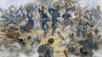 «La infantería francesa reconquistando el Fuerte Douaumont el 24 de october de 1916», Henri Georges Jacques Chartier (1854-1924)