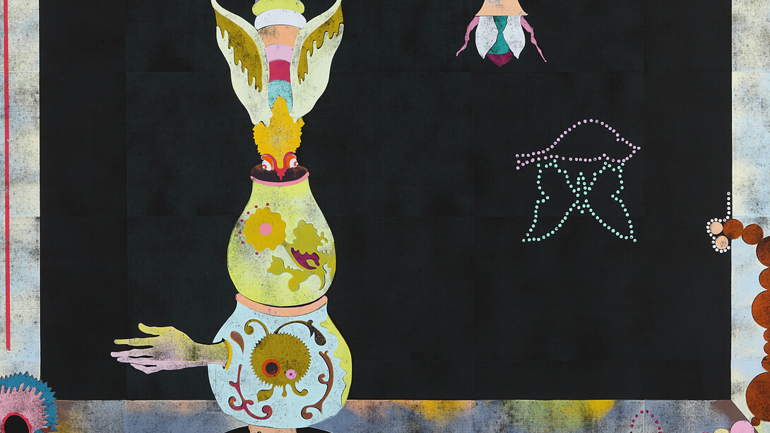 Gert & Uwe Tobias, Untitled, 2014, woodcut on canvas, 200 x 300 cm, 78 3/4 x 118 in, Photo Alistair Overbruck, © Gert & Uwe Tobias, courtesy Maureen Paley, London
