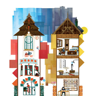 Imagine not wanting to leave home, 2016, Digital collage with pencils, photographs, and colour papers, 61 x 100 cm © Natsko Seki 