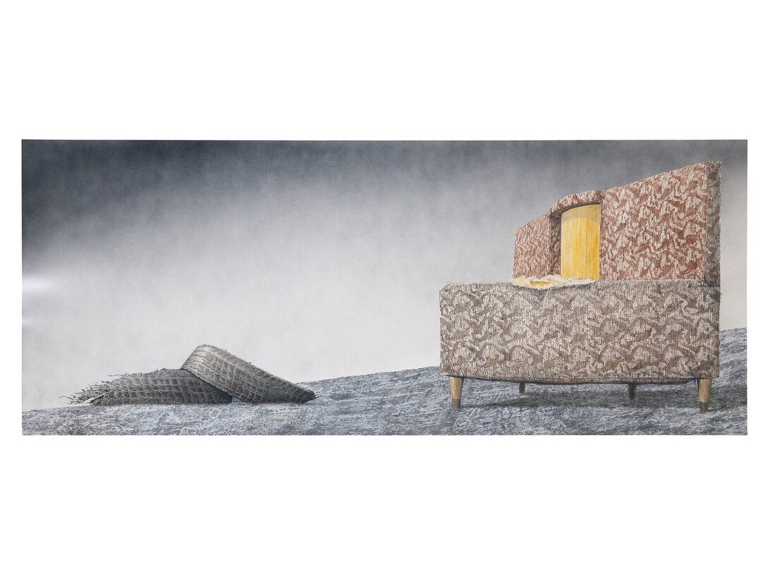 Ed Ruscha, Psycho Spaghetti Western #14, 2013-2014, Acrilico su tela 54 x 132 inches, 137.2 x 335.3 cm ©Ed Ruscha Foto di Paul Ruscha. Courtesy of the artist and Gagosian Gallery
