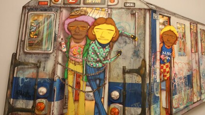 1980, 2020. Técnica mixta con lentejuelas sobre madera aglomerada. "Os Gemeos". Museo Hirshhorn, Washington, D.C.