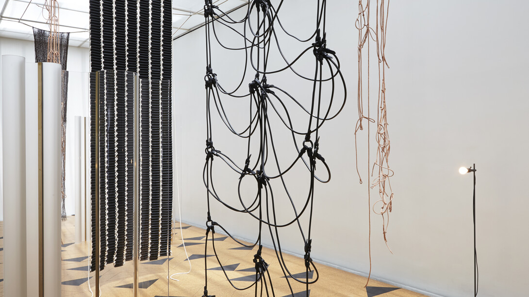 Installation view of Leonor Antunes: I Stand Like A Mirror Before You