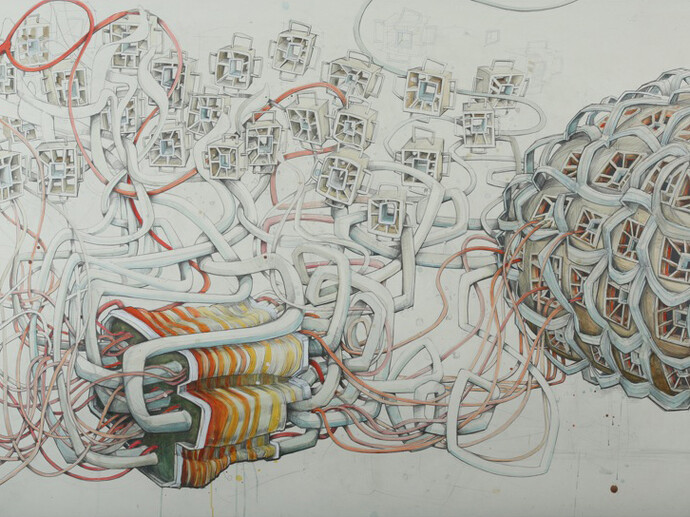 Kiel Johnson, Liquid Lunch - graphite & watercolor on paper mounted to panel - 42 x 58 - 2014