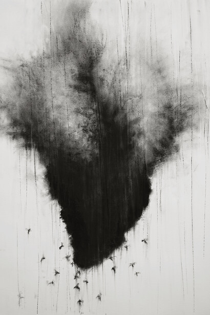 Guy Oberson, Nesting 9, pierre noire sur papier, 70 x 60 cm, 2014, Courtesy Galerie Eric Mouchet