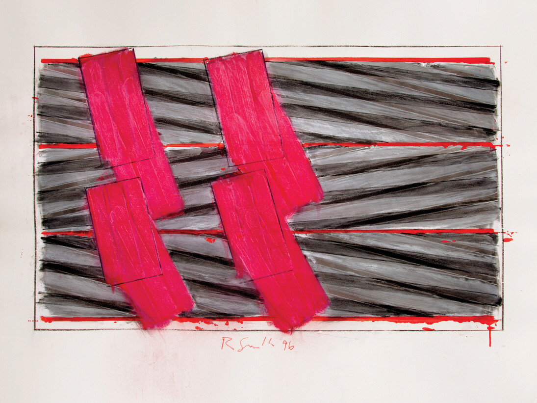 Richard Smith, Untitled II (Rose Pink Squares), 1996, Acrylic and mixed media on paper, 76 x 112 cm, 30 x 44 14 in, © Richard Smith, image courtesy of Flowers Gallery