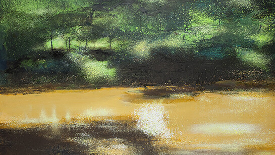 Kurt Jackson, Golden river Isle 40 degrees C. 2011, mixed media on linen, 152 x 204 cm, © Kurt Jackson 2014