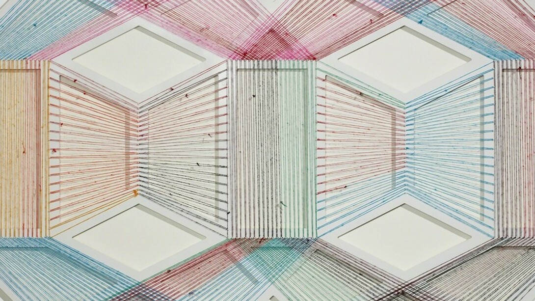 Adrina Esparza, Game Spot, 2017, Sarape, wood, nails, enamel 2-parts, 42 × 82 in, 106.7 × 208.3 cm. Courtesy of New Art Projects