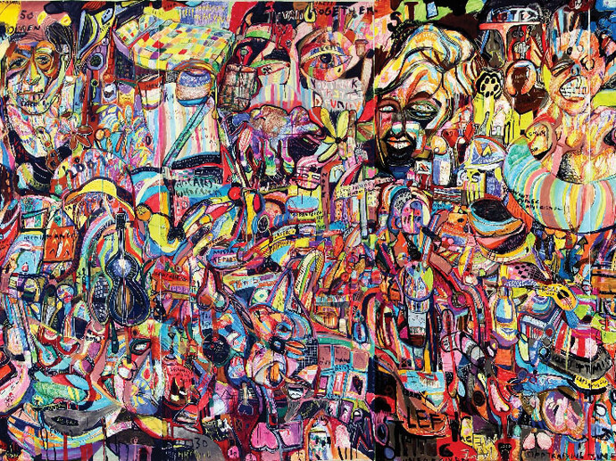 Kamoen,Tezz 'Replacement Fish Casper Greg 5', 2014 Pastel crayons, oil crayons, ink, marker pencils, 320 x 750 cm