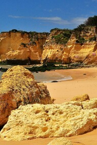 Coastal views in the Algarve, Portugal, where cliffs meet the Atlantic Ocean