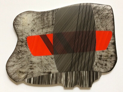 Cantilevered #36 - Teetering, 2017, oils on Mylar, 6.75x9 inches