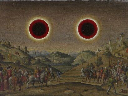 Laurent Grasso, "Studies into the Past", Huile sur chêne, 20 x 29 cm / 7 3/4 x 11 1/2 inches, photo : Claire Dorn, © ADAGP, Paris, 2014, Courtesy Galerie Perrotin