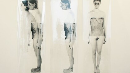 1.Giancarlo Marcali, Doppelgänger, avanzamento, 2012. Installazione, foto incisione su pellicola Agfa, cm 200 x 200 x 20