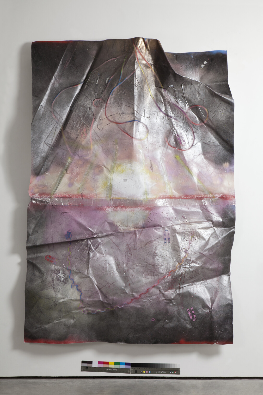 Marc Quinn, The Toxic Sublime, 2015, Spray paint, aeronautical grade aluminium
tape and acrylic on canvas, bonded to
torqued aluminium, 215 x 150 x 21
cm