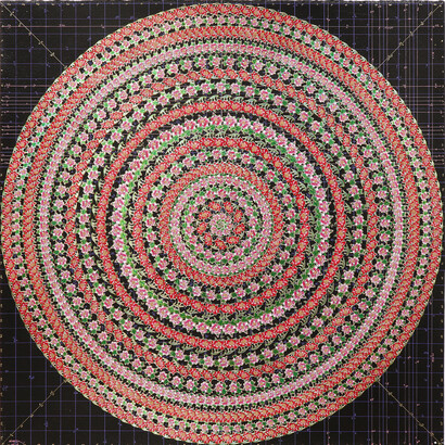 Gonkar Gyatso, 1,036 Prayers, 2015, mixed media collage on paper, 76.5 x 76.5 cm. Courtesy the artist e Galleria Mimmo Scognamiglio, Milano