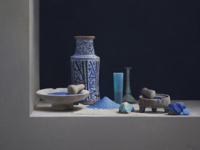 Guillermo Muñoz Vera, Blue Pigments, 2012, oil on canvas mounted on panel, 24 x 31 1/2 inches