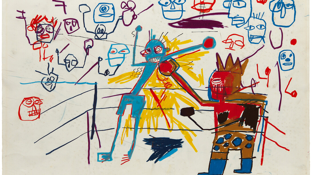 Jean-Michel Basquiat, Untitled (Boxing Ring), 1981, Oilstick on paper, 22 1/8 x 30 1/8 inches (56.2 x 76.5cm), The Schorr Family Collection © The Estate of Jean-­Michel Basquiat / ADAGP, Paris / ARS, New York 2014. Photo by Kent Pell