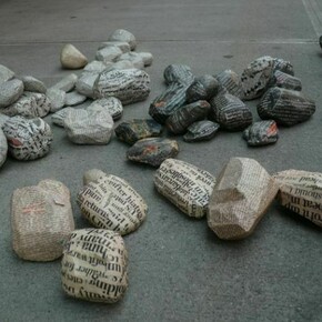 Joshua Neustein, Loss of Title, Paper Mache stones and other stones, dimensions variable, Courtesy LYNCH THAM & UNTITLED, NY