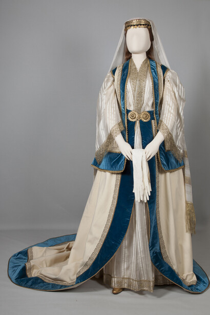 Ladies-in-waiting court dress established by Queen Olga, inspired by the bridal costume of the Mesogeia region of Attica