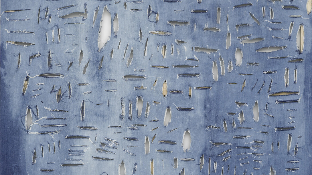 Valentina Liernur, ahh…ah…#10, 2014, Denim, bleach, 131 x 138 cm / 51.5 x 54.3 inches, Courtesy of Campoli Presti, London / Paris