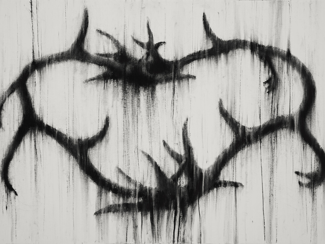 Guy Oberson, « Ils se sont aimés», pierre noire sur papier, 55 x 85 cm, 2014, Courtesy Galerie Eric Mouchet