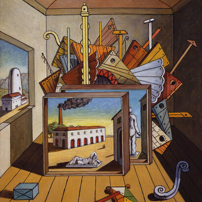 Giorgio de Chirico, Interno metafisico con officina, 1969, olio su tela, Fondazione Giorgio e Isa de Chirico, Roma © Giuseppe Schiavinotto, Roma © Fondazione Giorgio e Isa de Chirico, Roma
