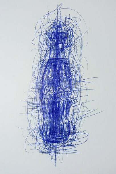 Antonio Riello, Confined Tool 77, 2020, A3 size, Blue Bic ballpoint pen on paper