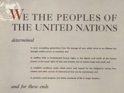 Naciones Unidas - Preámbulo de la Carta de las Naciones Unidas, entre 1941 y 1945. Archivos Nacionales de College Park, Maryland, EE.UU.