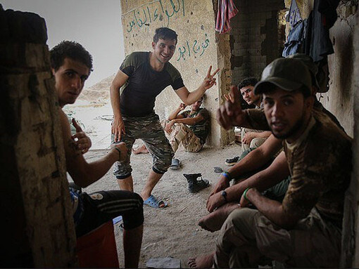 A group of Hezbollah memebers at an outpost of the terrorist organziation 